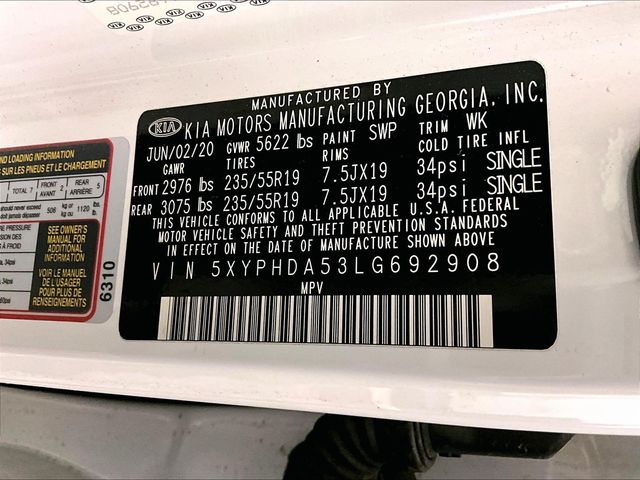 2020 Kia Sorento EX White at Bob Ruth Ford
