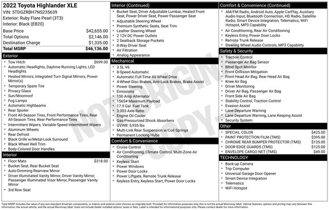 used 2022 Toyota Highlander car, priced at $39,499