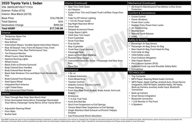 Red 2020 Toyota Yaris Sedan Front-Wheel Drive 6-Speed Automatic