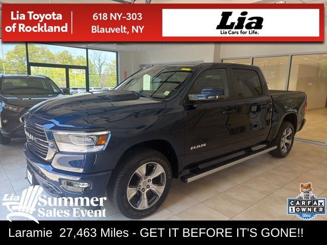 Patriot Blue Pearlcoat 2023 RAM 1500 Laramie Crew Cab 4WD Pickup Truck Four-Wheel Drive 8-Speed Automatic