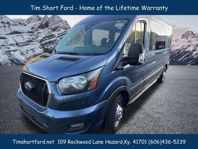 Blue Metallic 2025 Ford Transit Passenger 350 XLT Medium Roof LB AWD Van All-Wheel Drive