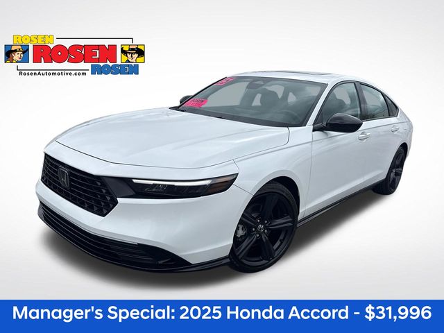 White 2025 Honda Accord Hybrid Sport-L FWD Sedan Front-Wheel Drive Continuously Variable Transmission