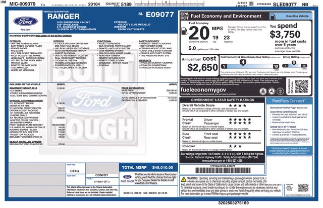 new 2025 Ford Ranger car, priced at $45,670