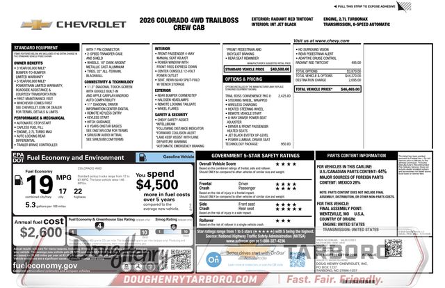 Radiant Red Tintcoat 2026 Chevrolet Colorado Pickup Truck Four-Wheel Drive 8-Speed Automatic