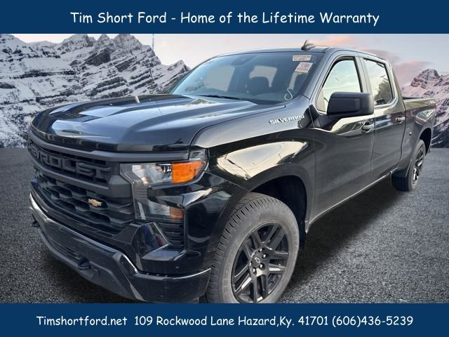 Black 2024 Chevrolet Silverado 1500 Custom Crew Cab 4WD Pickup Truck Four-Wheel Drive 8-Speed Automatic