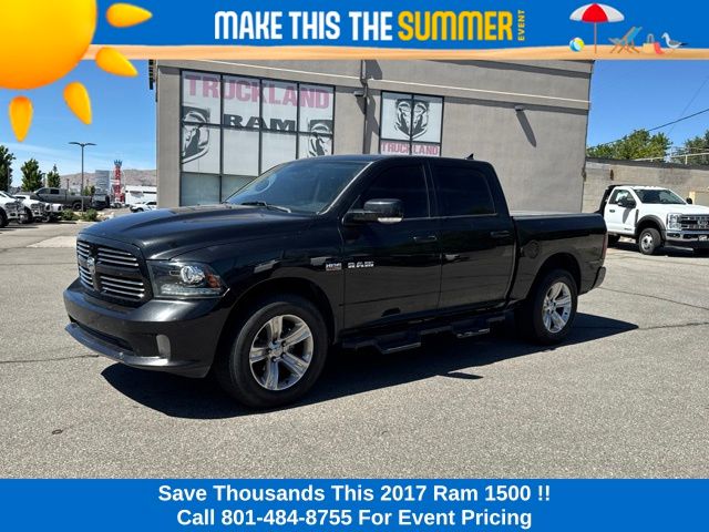 Brilliant Black Crystal Pearlcoat 2017 RAM 1500 Sport Crew Cab 4WD Pickup Truck Four-Wheel Drive 8-Speed Automatic