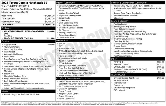 2026 Toyota Corolla Hatchback SE FWD