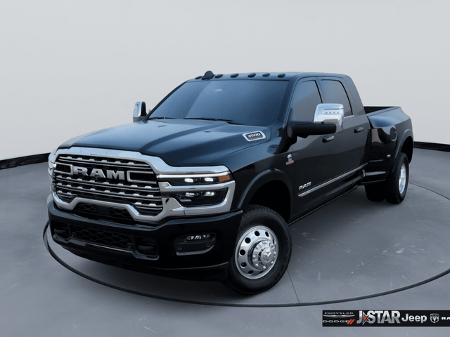 Diamond Black Crystal Pearlcoat 2026 RAM 3500 Limited Mega Cab DRW 4WD Pickup Truck Four-Wheel Drive 8-Speed Automatic