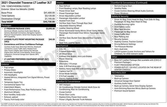 Silver Ice Metallic 2021 Chevrolet Traverse LT Leather AWD SUV / Crossover Four-Wheel Drive 9-Speed Automatic