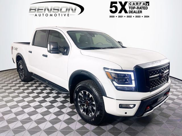 Glacier White 2023 Nissan Titan PRO-4X Crew Cab 4WD Pickup Truck Four-Wheel Drive 9-Speed Automatic