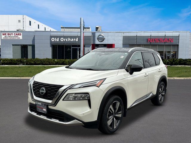 Pearl White Tricoat/Super Black 2023 Nissan Rogue Platinum AWD SUV / Crossover All-Wheel Drive Continuously Variable Transmission