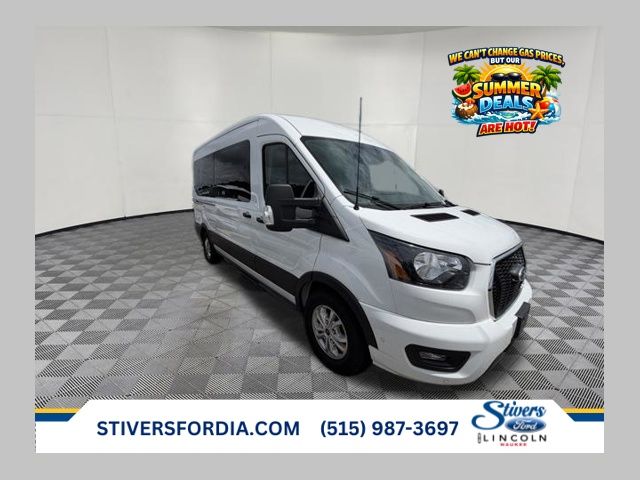 Oxford White 2023 Ford Transit Passenger 350 XLT Medium Roof LB RWD Van Rear-Wheel Drive