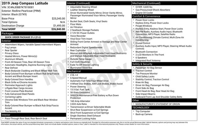 used 2019 Jeep Compass car, priced at $14,999