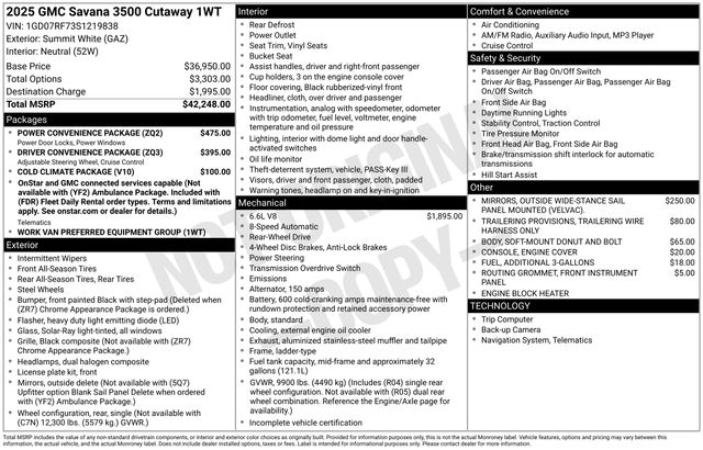 2025 GMC Savana Chassis 3500 139 Cutaway RWD