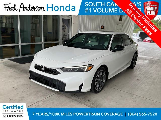Platinum White 2025 Honda Civic Hybrid Sedan Front-Wheel Drive Continuously Variable Transmission