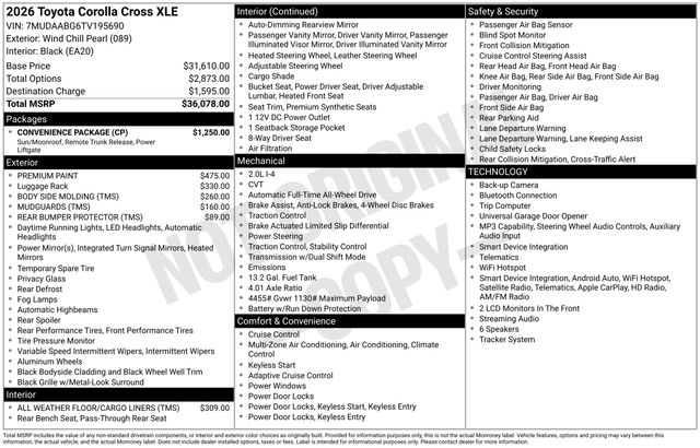 Pearl 2026 Toyota Corolla Cross SUV / Crossover All-Wheel Drive Continuously Variable Transmission
