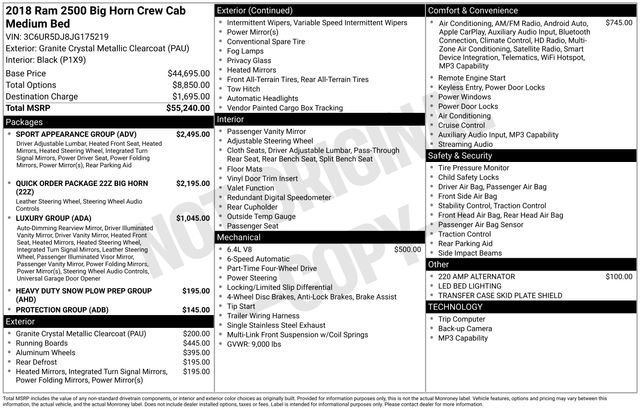 2018 Ram 2500 Big Horn Crew Cab 4x4 6'4" Box