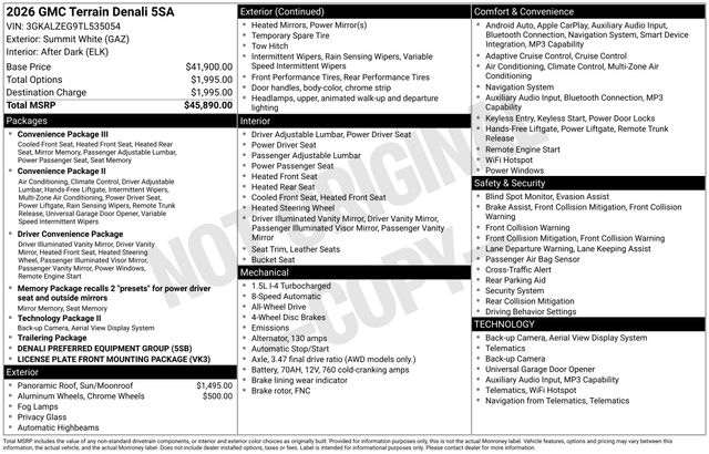 2026 Summit White GMC Terrain Denali AWD SUV