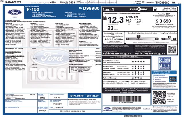 Agate Black Metallic 2026 Ford F-150 Pickup Truck Four-Wheel Drive Automatic