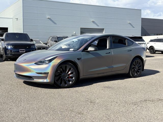 Gray (Grey Iridescent Wrap) 2023 Tesla Model 3 Performance AWD Sedan All-Wheel Drive 1-Speed Automatic