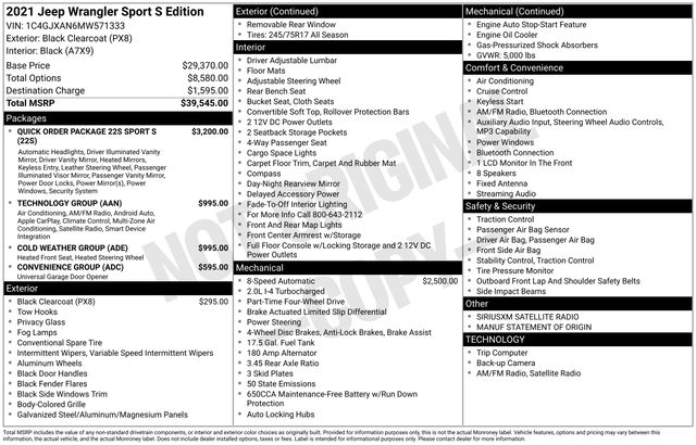 used 2021 Jeep Wrangler car, priced at $25,699