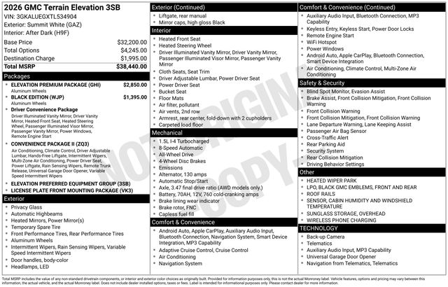 2026 Summit White GMC Terrain Elevation AWD SUV