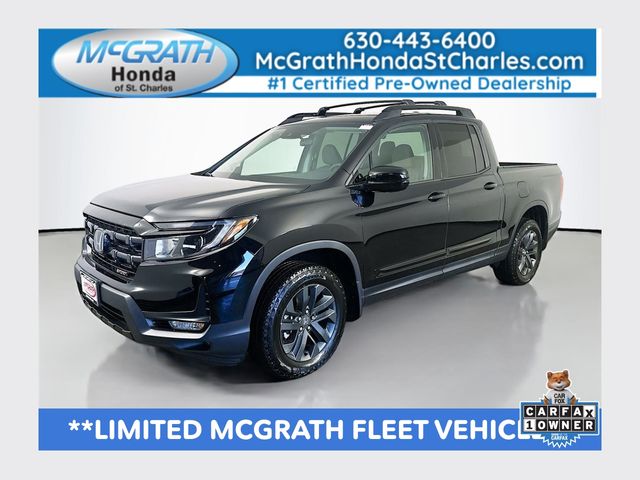 Crystal Black Pearl 2025 Honda Ridgeline Sport AWD Pickup Truck All-Wheel Drive 9-Speed Automatic