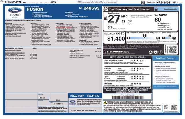 Blue Metallic 2019 Ford Fusion SE Sedan Front-Wheel Drive 6-Speed Automatic