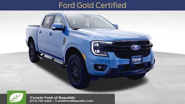 Blue (Azure Gray Metallic) 2025 Ford Ranger Lariat SuperCrew 4WD Pickup Truck Four-Wheel Drive Automatic