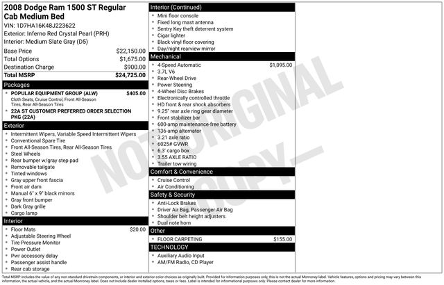 Used 2008 Dodge 1500 Ram ST 2D Standard Cab