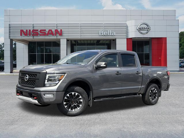 Gray (Gun Metallic) 2021 Nissan Titan Pickup Truck Four-Wheel Drive 9-Speed Automatic