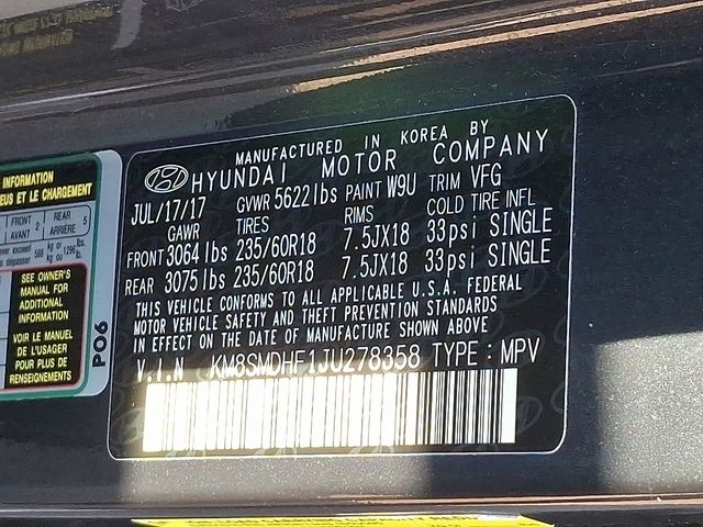 used 2018 Hyundai Santa Fe car, priced at $12,660