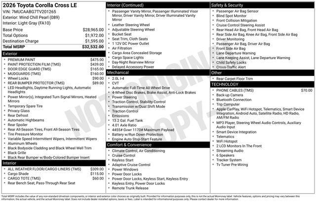 White (Wind Chill Pearl) 2026 Toyota Corolla Cross SUV / Crossover All-Wheel Drive Continuously Variable Transmission