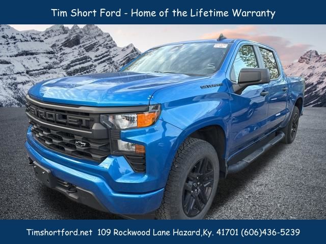 Glacier Blue Metallic 2023 Chevrolet Silverado 1500 Custom Crew Cab 4WD Pickup Truck Four-Wheel Drive 8-Speed Automatic