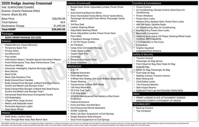Gray (Granite Crystal Metallic Clearcoat) 2020 Dodge Journey Crossroad FWD SUV / Crossover Front-Wheel Drive 4-Speed Automatic
