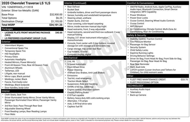 Silver Ice Metallic 2020 Chevrolet Traverse LS FWD SUV / Crossover Front-Wheel Drive 9-Speed Automatic