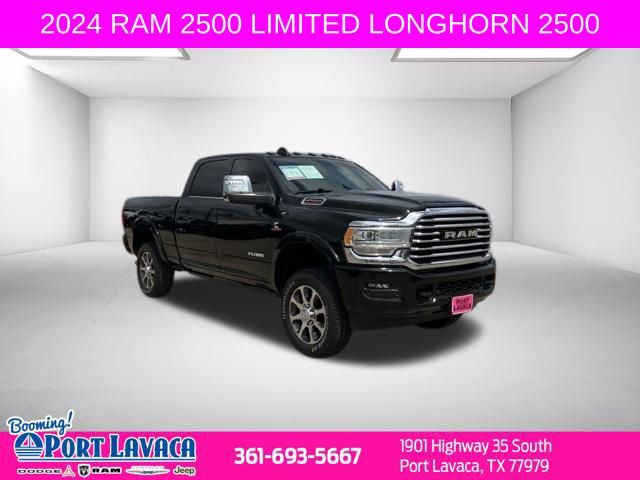 Diamond Black Crystal Pearlcoat 2024 RAM 2500 Limited Longhorn Crew Cab 4WD Pickup Truck Four-Wheel Drive 6-Speed Automatic