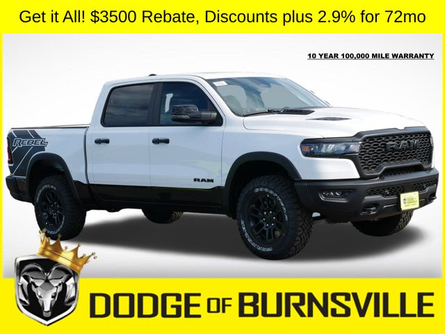 Bright White Clearcoat 2026 RAM 1500 Rebel Crew Cab 4WD Pickup Truck Four-Wheel Drive 8-Speed Automatic