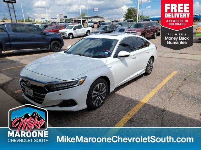 Platinum White Pearl 2022 Honda Accord Hybrid Sedan Front-Wheel Drive Continuously Variable Transmission
