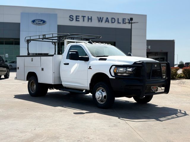 Bright White Clearcoat 2023 RAM 3500 Chassis Tradesman Regular Cab DRW 4WD Pickup Truck Four-Wheel Drive 6-Speed Automatic