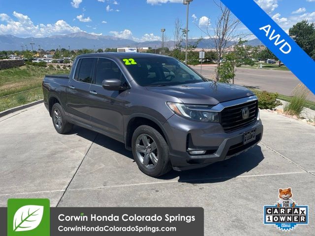 Gray (Modern Steel Metallic) 2022 Honda Ridgeline Pickup Truck All-Wheel Drive 9-Speed Automatic