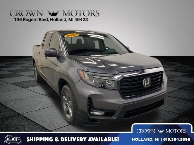 Gray (Modern Steel Metallic) 2023 Honda Ridgeline RTL AWD Pickup Truck All-Wheel Drive 9-Speed Automatic