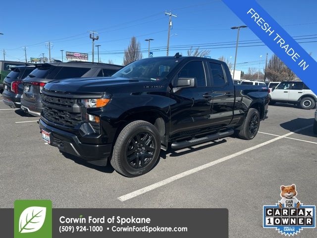 Black 2025 Chevrolet Silverado 1500 Custom Double Cab 4WD Pickup Truck Four-Wheel Drive 8-Speed Automatic