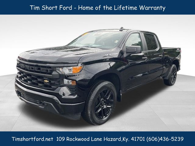 Black 2024 Chevrolet Silverado 1500 Custom Crew Cab 4WD Pickup Truck Four-Wheel Drive 8-Speed Automatic