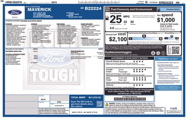 new 2025 Ford Maverick car, priced at $38,847
