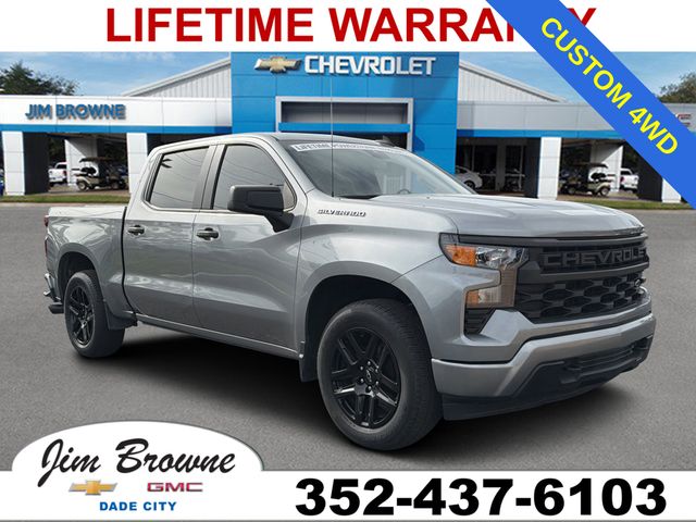 Sterling Gray Metallic 2023 Chevrolet Silverado 1500 Custom Crew Cab 4WD Pickup Truck Four-Wheel Drive 8-Speed Automatic