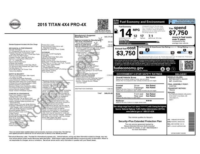Gray (Magnetic Black) 2015 Nissan Titan PRO-4X Crew Cab 4WD Pickup Truck Four-Wheel Drive 5-Speed Automatic