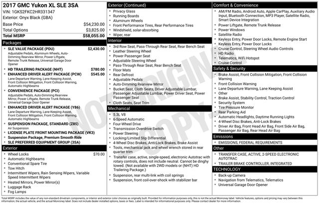 Used 2017 GMC Yukon XL SLE 4D Sport Utility