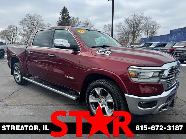 Delmonico Red Pearlcoat 2021 RAM 1500 Laramie Crew Cab 4WD Pickup Truck Four-Wheel Drive 8-Speed Automatic