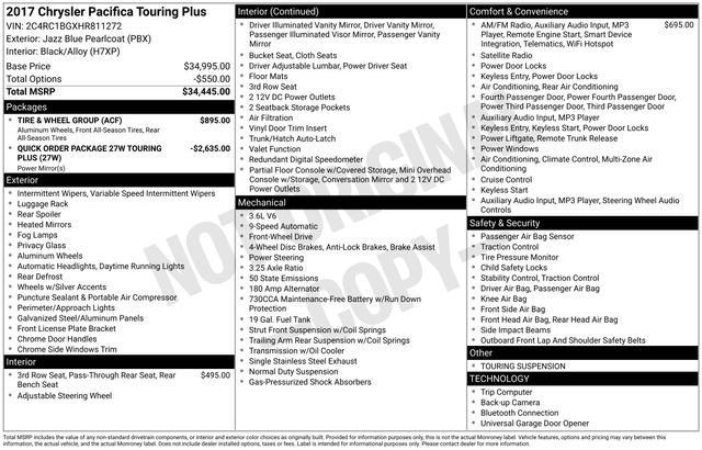 Used 2017 Chrysler Pacifica Touring L 4D Passenger Van